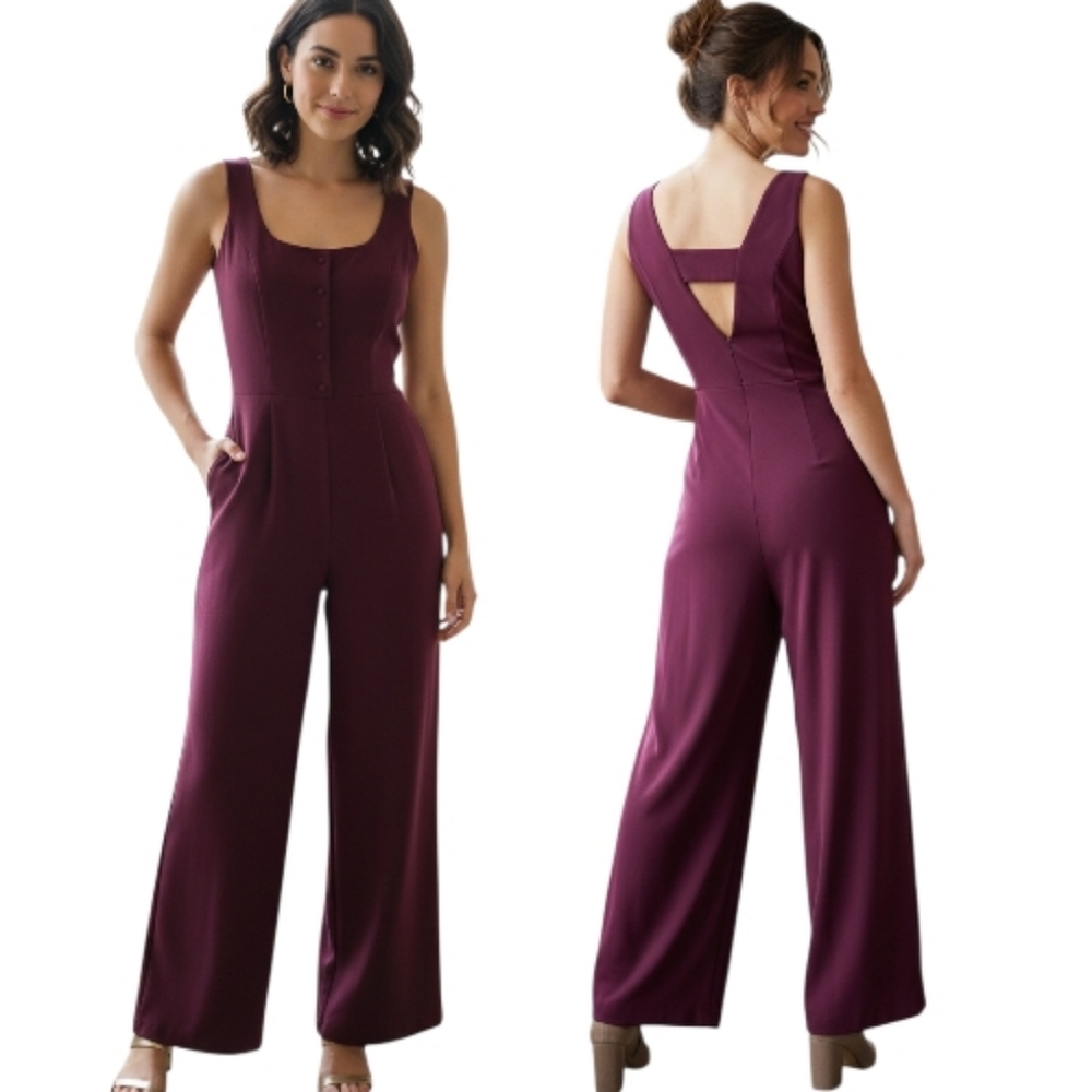 JULIA JORDAN Bordeaux Wide-leg Jumpsuit - Size 8